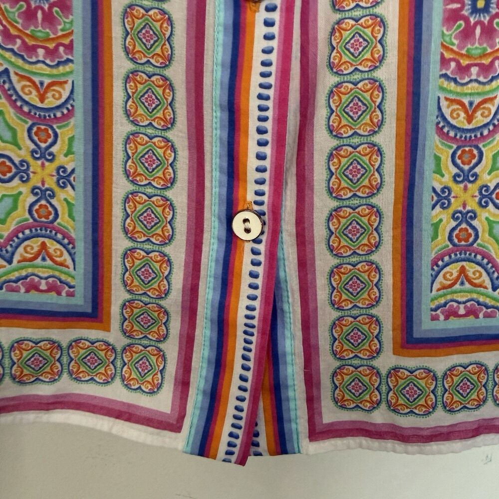 Hale Bob Trinia Medallion Print Cotton Button Front Blouse Bishop Sleeves Size S - Picture 6 of 13